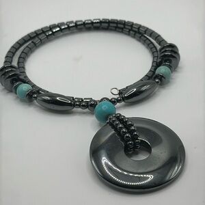 Black turquoise chocker gemstone necklace